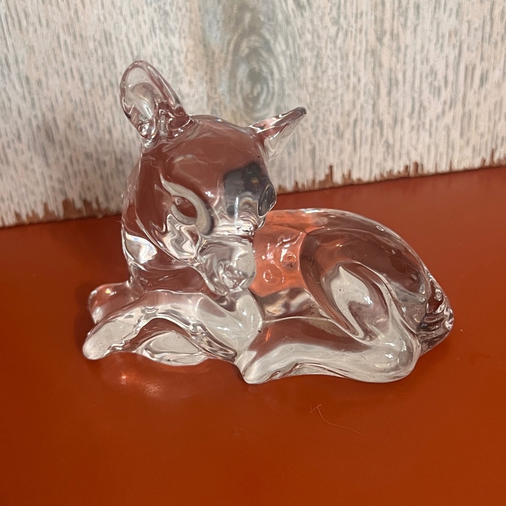 Vintage lead crystal Fawn Figurine Resting Baby Deer Paperweight princess house